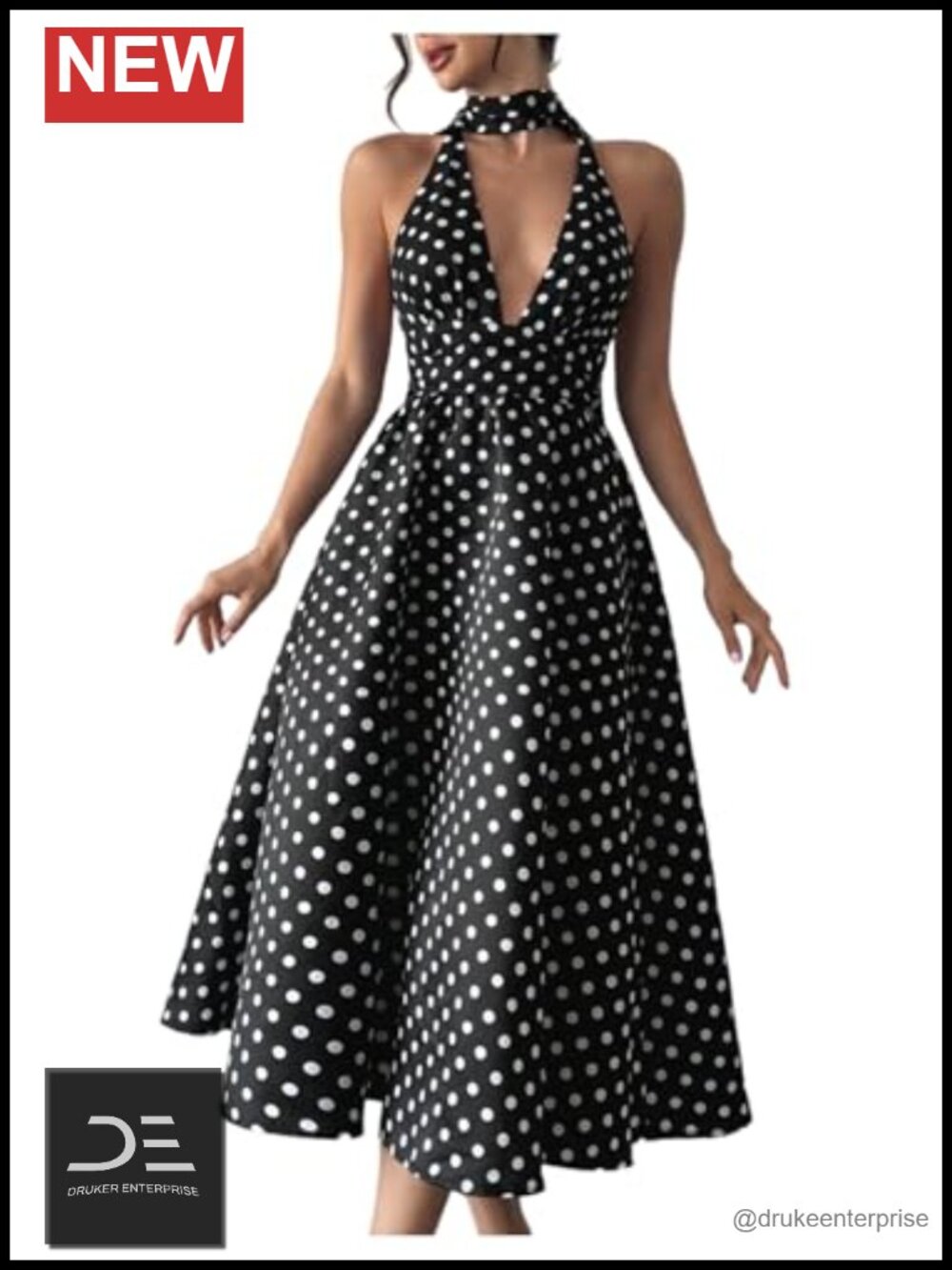 Floerns Womens Halter Midi Dress Sleeveless Open Back A Line Polka Dot Party